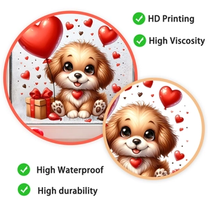 Detail showing high-definition printing and waterproof features of puppy window decals