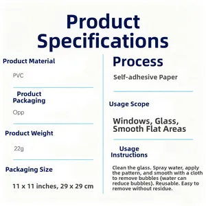 Detailed specifications chart for PVC self-adhesive dog and flower heart window sticker