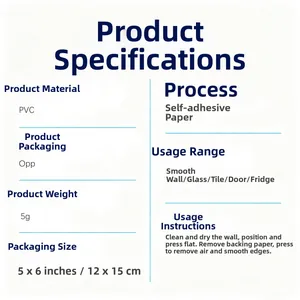 Spécifications détaillées du sticker mural Hit The Target PVC montrant la taille 12x15cm et 5g