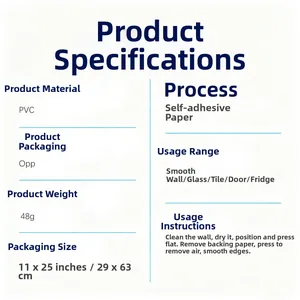 Spécifications du sticker mural en PVC affichant un poids de 48g et taille 29x63cm
