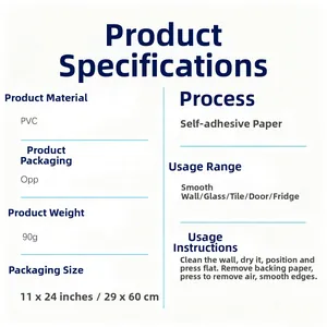 Detailed technical specifications for PVC self-adhesive wall stickers in 29x60cm size