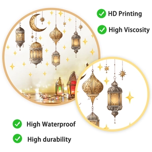 Detail showing HD printing and high viscosity of gold Ramadan moon and lantern wall stickers