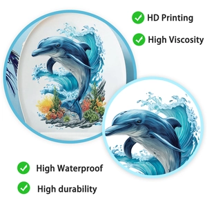 Detail of waterproof dolphin toilet sticker showing HD printing and sea life patterns