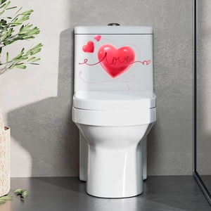 Self-adhesive watercolor 3D red heart and Love lettering wall decal for toilet tank decor