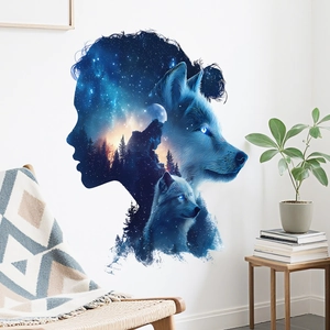 Artistic double exposure forest silhouette wall sticker for modern living room decor