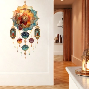 Exquisite lotus mandala wall sticker with hanging lanterns for boho home wall decoration