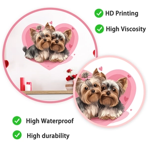 Detail of high-definition waterproof wall sticker with cute puppies and pink hearts