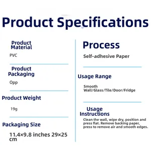 Detailed size chart and specifications for the watercolor heart PVC wall sticker