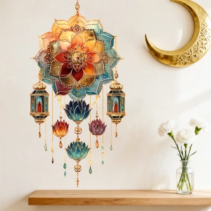 Exquisite lotus mandala wall sticker with vintage lamps for bohemian home decor