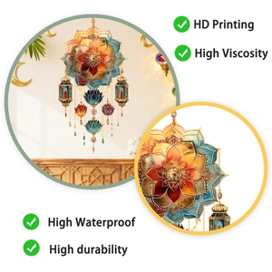 Macro detail of waterproof mandala wall sticker with traditional lamp motifs and HD printing