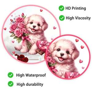 Detail showing HD printed waterproof dog window sticker with high adhesion and durability