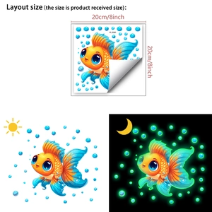 Luminous goldfish and bubbles wall stickers for kids room with day and night glow effects