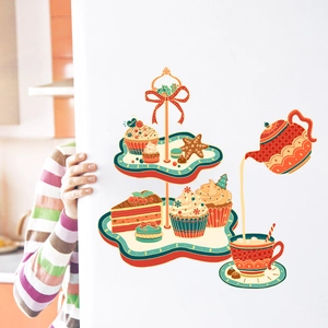 Creative 3D afternoon tea dessert wall stickers for kitchen fridge and home decoration