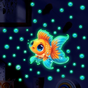 Luminous goldfish and bubble wall stickers glowing in the dark for kids room decor