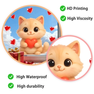 HD printing detail of a cute cartoon kitten heart window sticker with high viscosity finish