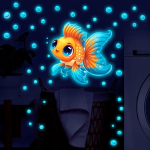 Luminous goldfish and bubbles wall stickers set with glowing blue fluorescent effect