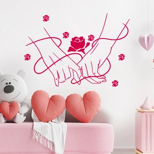Romantic pink rose hands wall sticker for home bedroom and living room decor