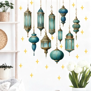 Blue and gold Middle Eastern style lantern wall stickers with stars for home decoration