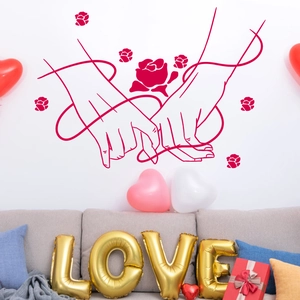 Romantic rose and red string hand-holding wall sticker for living room wall decoration