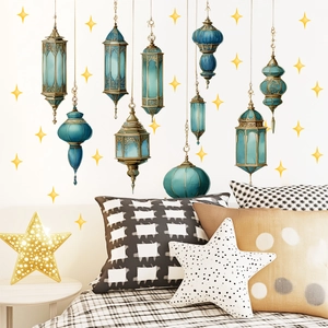 Blue Islamic lantern and star wall stickers for Ramadan bedroom home decoration
