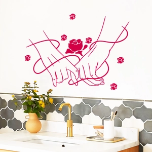 Romantic rose and couple hand-holding wall sticker decor for a modern living room