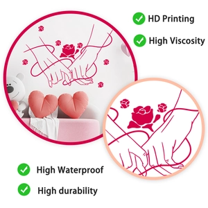 Detail view of high-definition rose and hand-holding wall sticker with waterproof texture