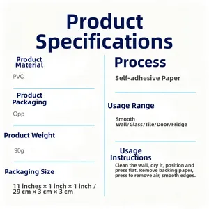 Detailed technical specifications table for blue PVC lantern wall stickers showing dimensions
