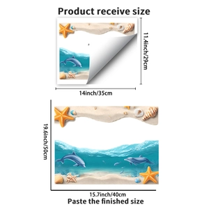 Detailed dimensions of waterproof ocean theme toilet sticker with dolphins and shells
