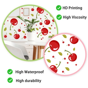 Detail of cartoon cherry wall stickers showing HD printing and high viscosity surface