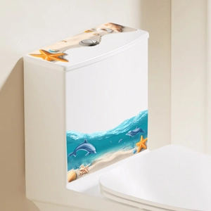 Waterproof beach ocean dolphin toilet lid stickers with shells for bathroom decor