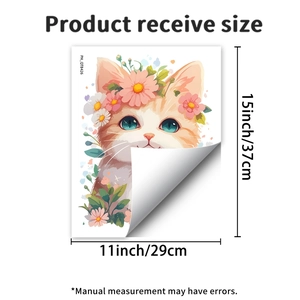 Detail showing dimensions of 29x37cm for the cartoon orange cat self-adhesive wall sticker