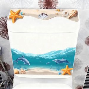 Waterproof PVC toilet stickers with 3D ocean dolphin and seashell pattern for bathroom