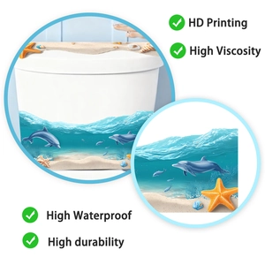 Detail showing HD printing and high viscosity of the ocean dolphin toilet seat sticker