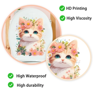 Waterproof cute cat toilet sticker with high-definition printing and strong adhesive