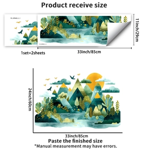 Detail of landscape wall decals showing sheet layout and final application dimensions