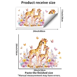 Detail view of watercolor giraffe wall stickers showing layout and final sizes