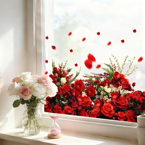 Red rose flower static window clings for Valentine's Day bedroom glass decoration