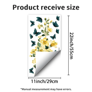 Detailed sheet of flower and butterfly wall decals measuring 11 by 22 inches