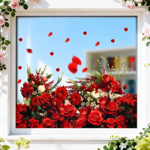 Red rose Valentine static window sticker for glass decor in bedroom and living room