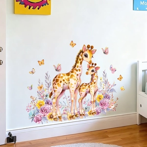 Cartoon giraffe and butterfly wall stickers for kids bedroom nursery home wall decor