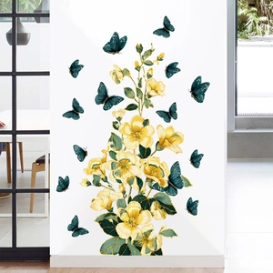 Creative floral vine and butterfly wall stickers with golden edges for home decoration