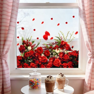 Romantic rose and daisy static window clings for home decor with falling petals