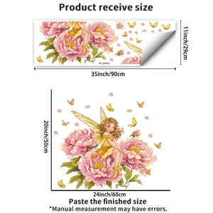 Tableau détaillé des tailles pour sticker mural fée fleurs avec dimensions d'application