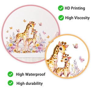 Detail showing high-definition giraffe wall stickers with waterproof and durable texture