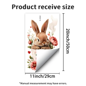 Detail of bunny wall sticker showing self-adhesive thickness and floral heart patterns