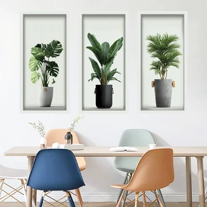 Set of 3 3D tropical potted plant wall stickers in Nordic minimalist style for home decor