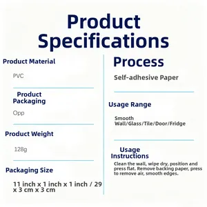 Detailed PVC self-adhesive wall sticker specifications for tile and fridge surfaces