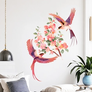 Romantic Flower And Bird Wall Stickers PVC Self Adhesive Waterproof Wall Decals For Living Room Bedroom Home Decor