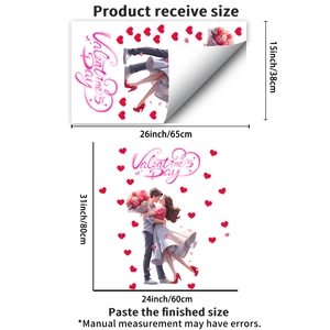 Detailed view of Valentine wall stickers layout showing unboxing and applied dimensions