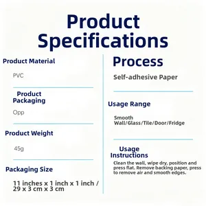 Specifications of self-adhesive PVC giraffe wall sticker showing 45g weight and dimensions